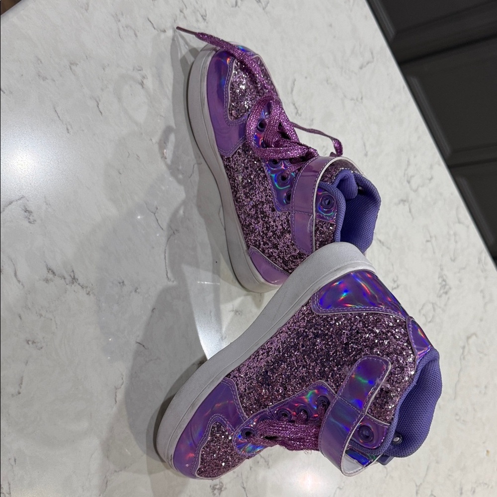 Amazon Hip Hop Sneakers Little Girls Size 12 Purple Sparkle Dance High Top - Picture 2 of 3